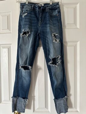 KanCan Distressed Boyfriend Jeans - Dark Indigo Blue